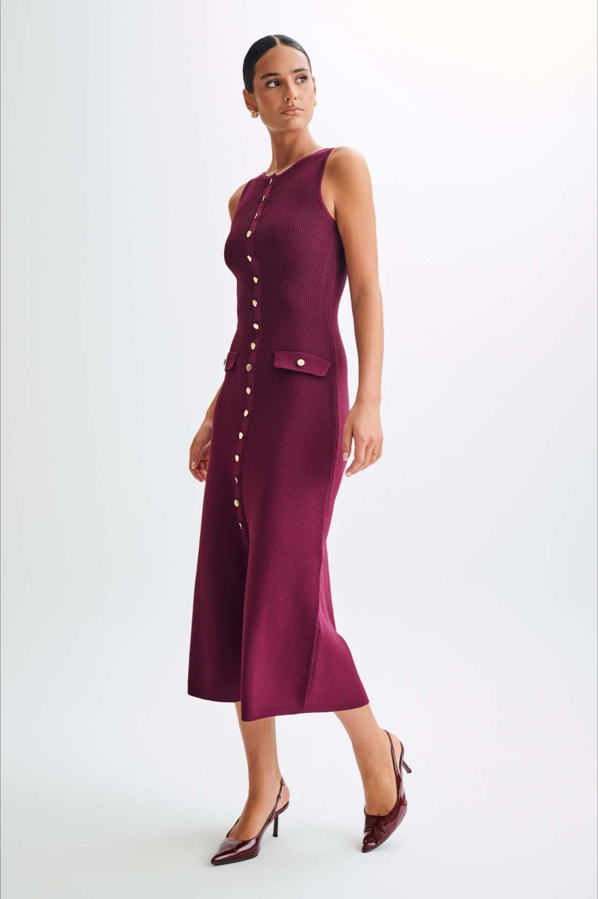 Fashion Buttoned Knit Work Dress