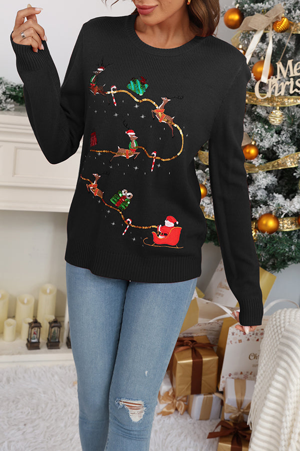 Lady Rin Christmas Print Crew Neck Long Sleeve Sweater