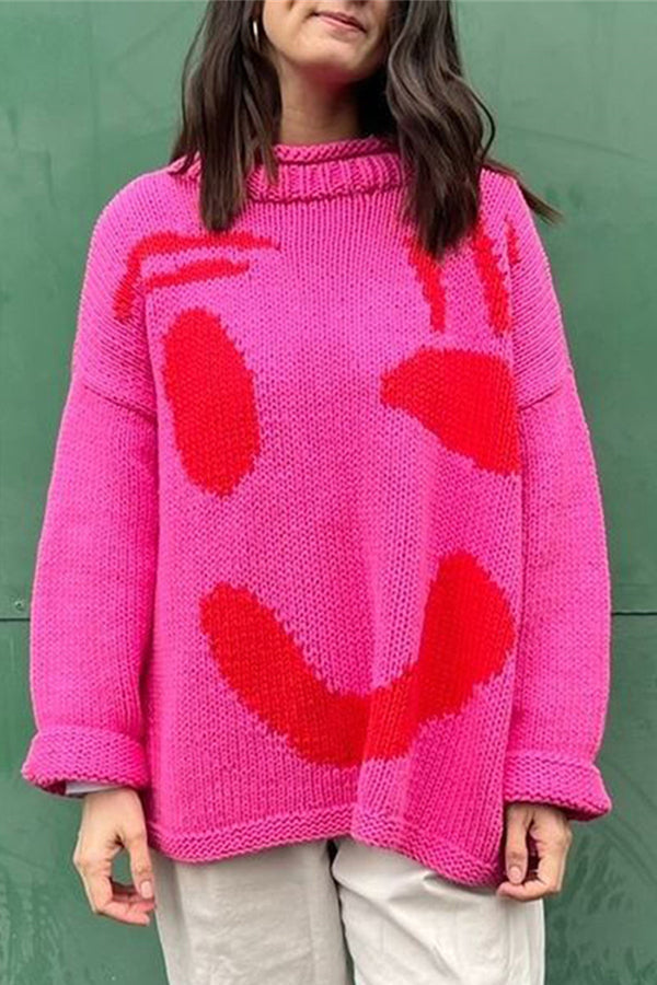 Colorful Smiley Face Pullover Sweater for Comfortable Style