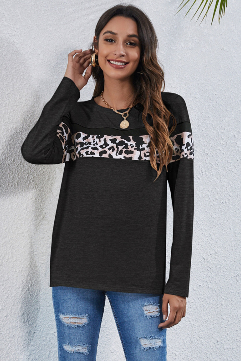 Round Neck Printed Long-Sleeved T-Shirt