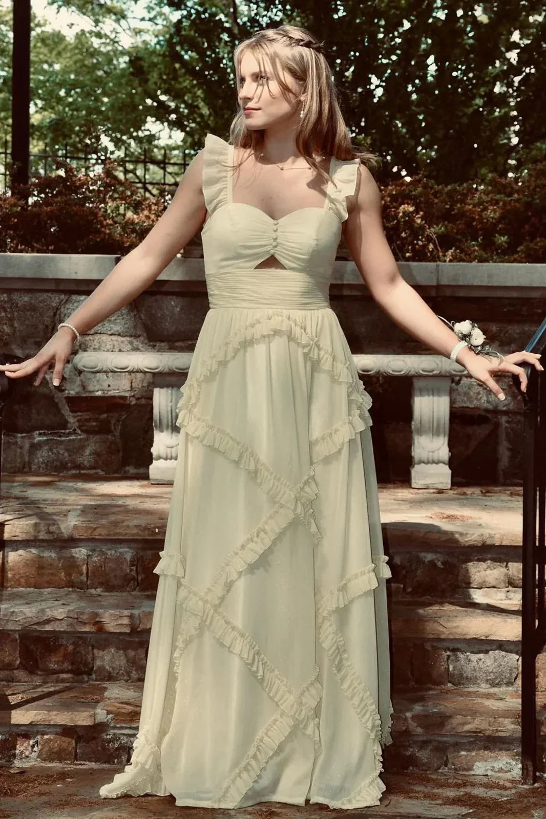 Charming A Line Sweetheart Blue Long Prom Dress with Ruffles