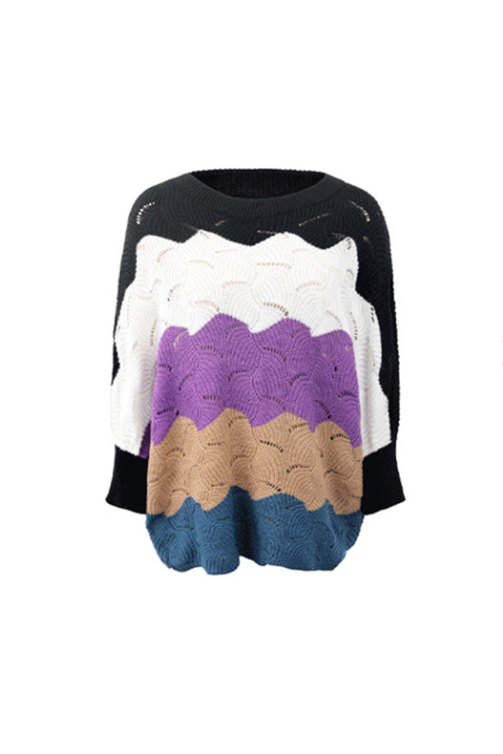 RadyRin Bat Sleeve Contrast Knit Sweater for Elegant Style