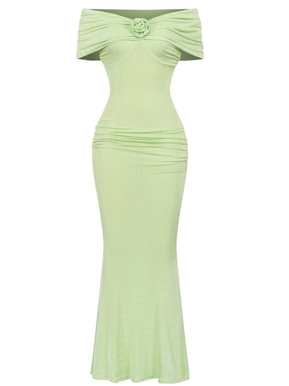 Off Shoulder Rosette Ruched Mermaid Maxi Dress 6