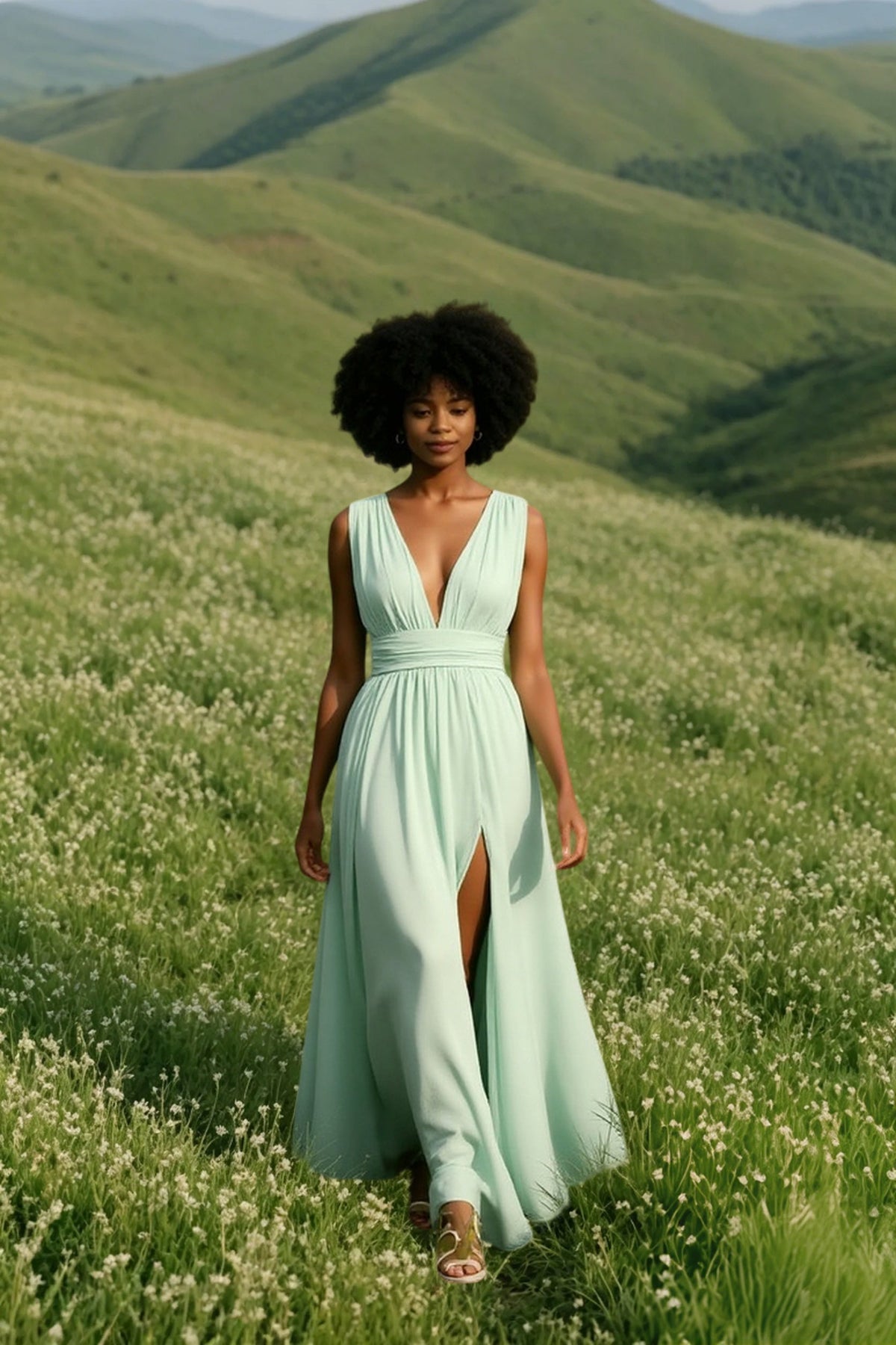 Chiffon Deep V-Neck Sleeveless Slit Maxi Dress