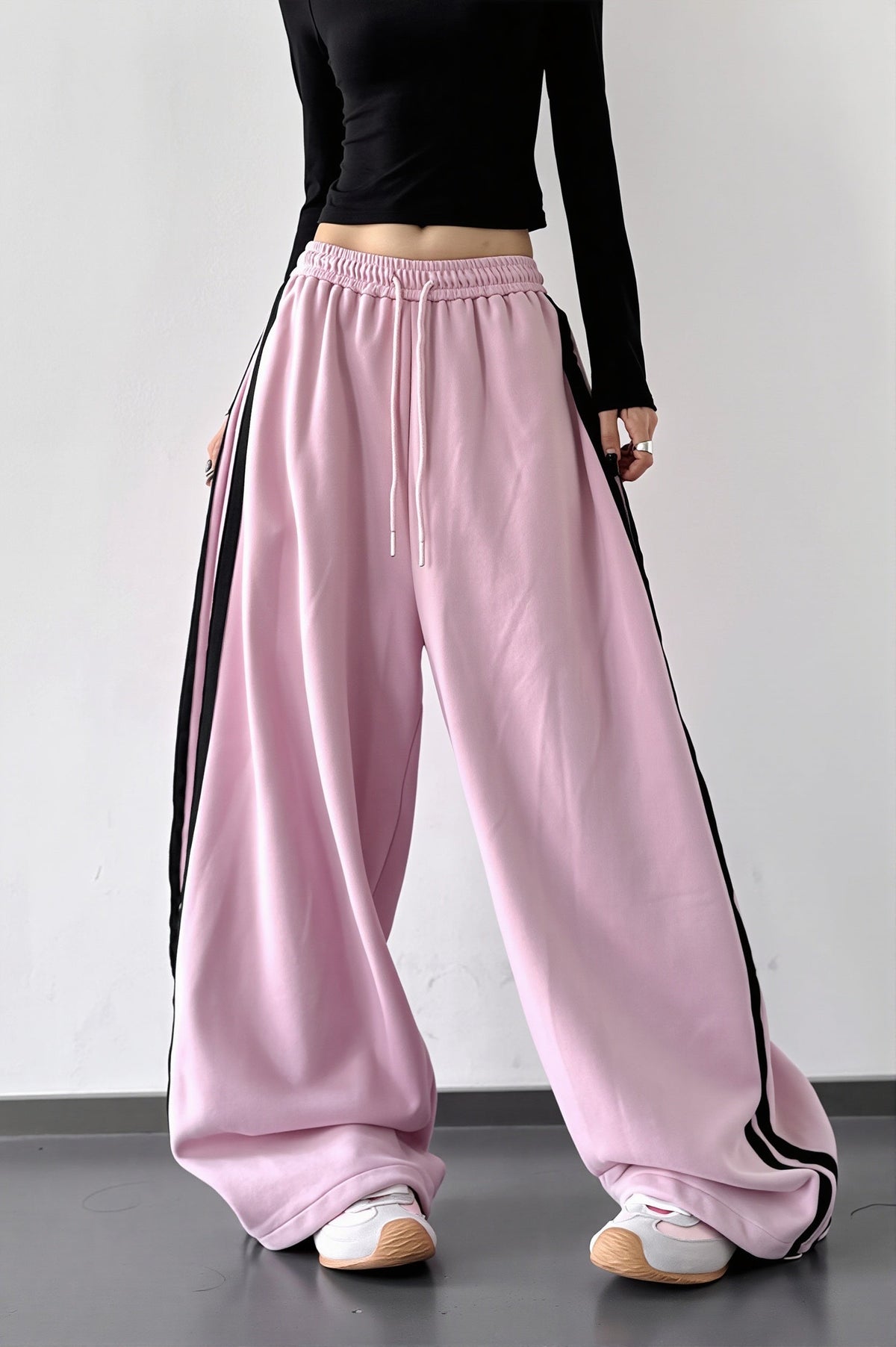 Side Stripe Drawstring Wide Leg Pants