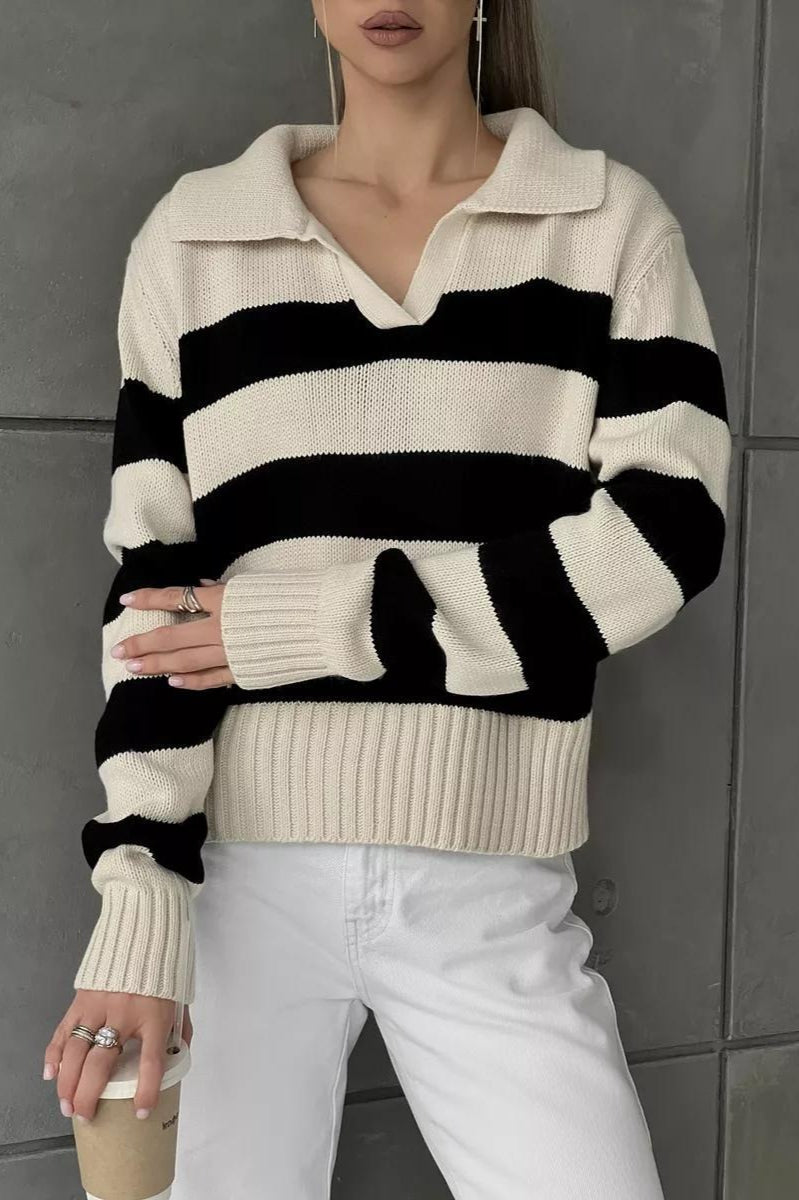 Striped Color Block Polo Sweater