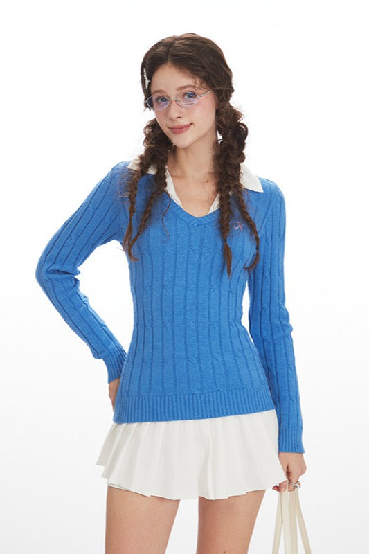 Twisted Stitch Long Sleeve Knit Top