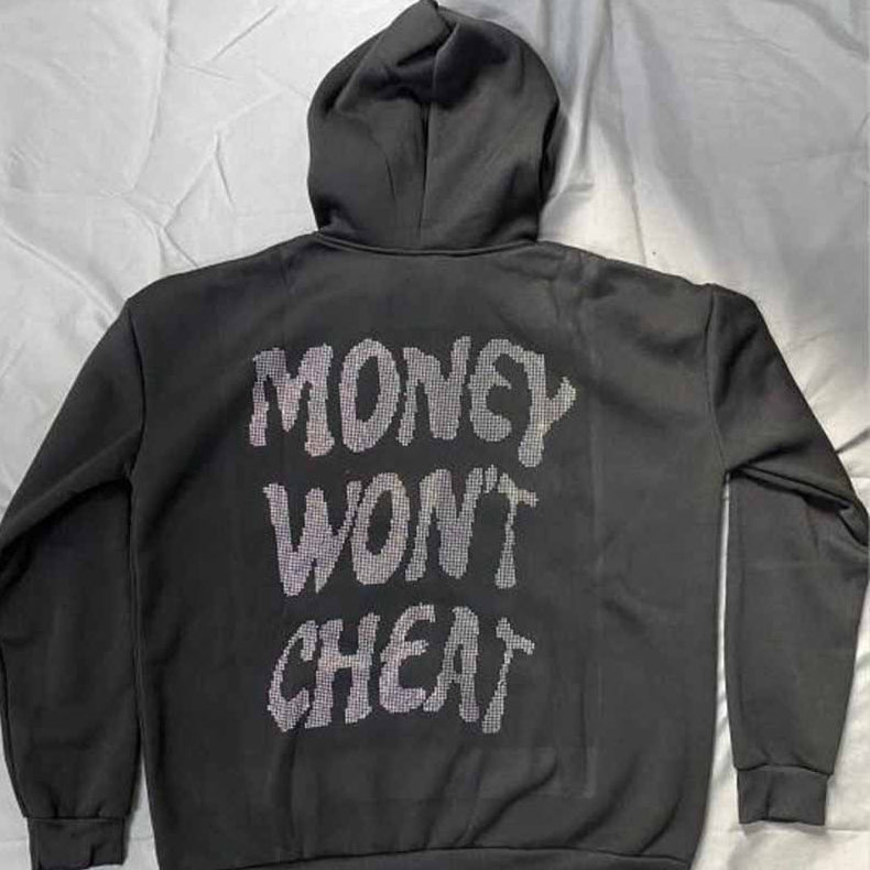 Rhinestone Letter Zipper Hoodie - Fashionpara