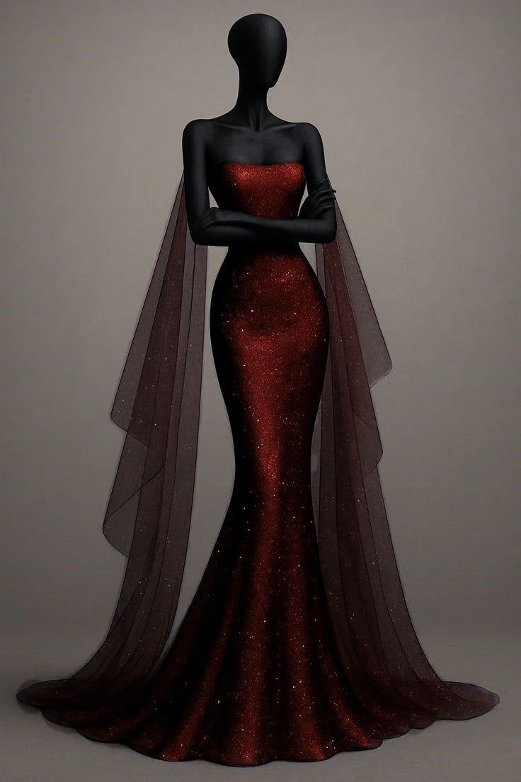 Shiny Royal Blue Strapless Satin Sequin Mermaid Evening Dress Long Party Dress D1176