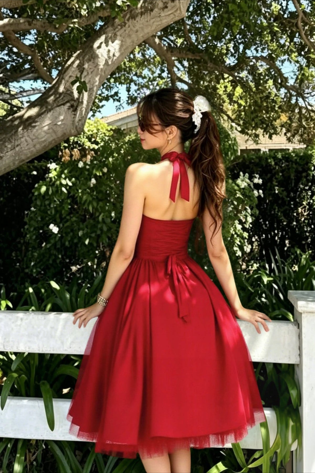 Halter Square Neck Drop-Waist Fit-and-Flare Midi Dress