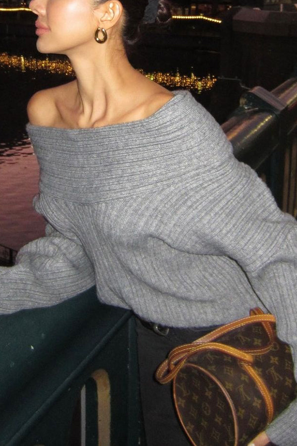 Lady Rin Casual Knitted Sweater with Unique Irregular Collar