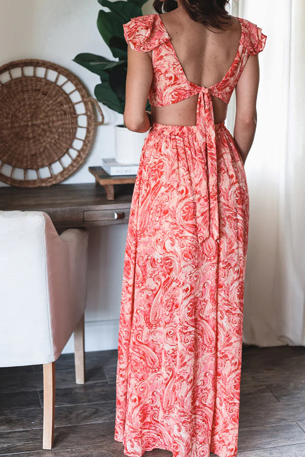 Boldest Bloom Floral Printed Ruffle Sleeve Cutout Maxi Dress
