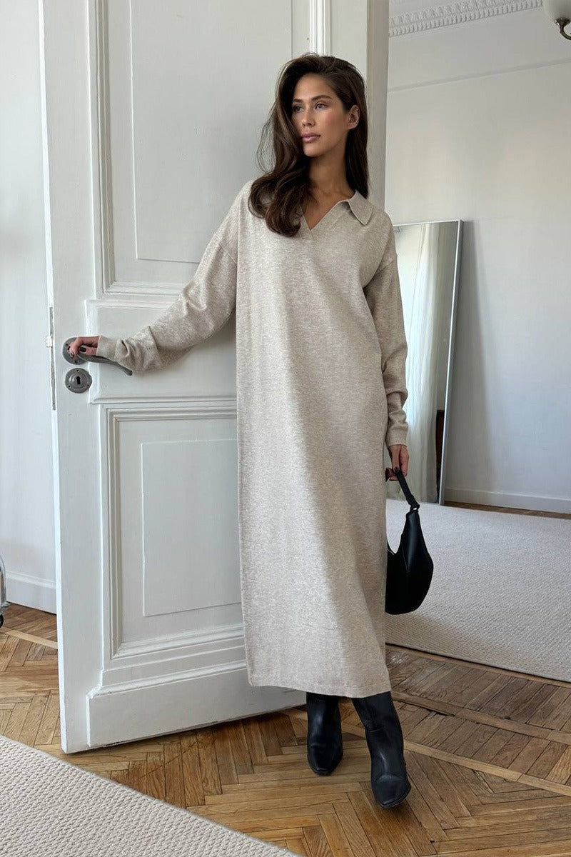 Vintage Red Polo Neck Knit Midi Dress