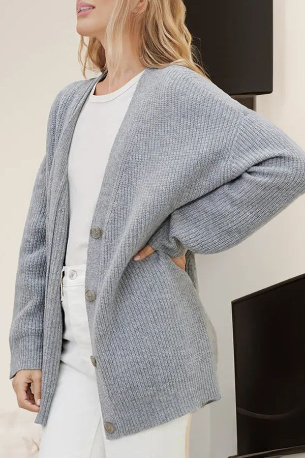 Lady Rin Relaxed Knit Ribbed Button Cardigan for Comfort