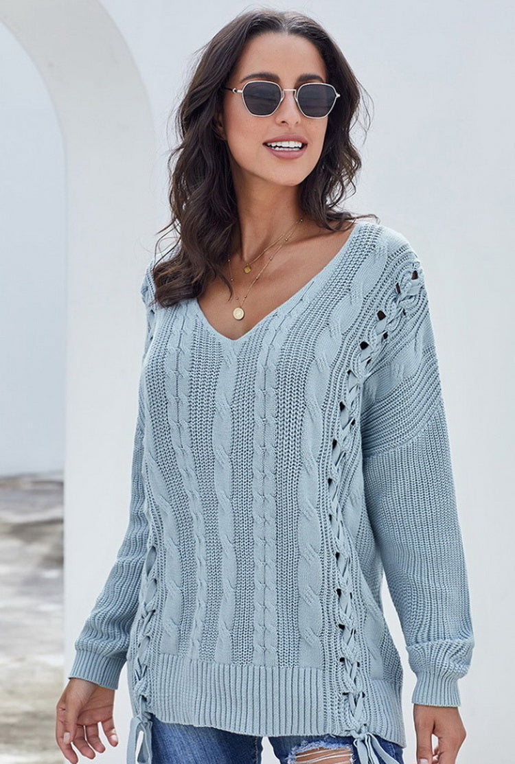 RadyRin Knitting Ties Sweater for Cozy, Elegant Style