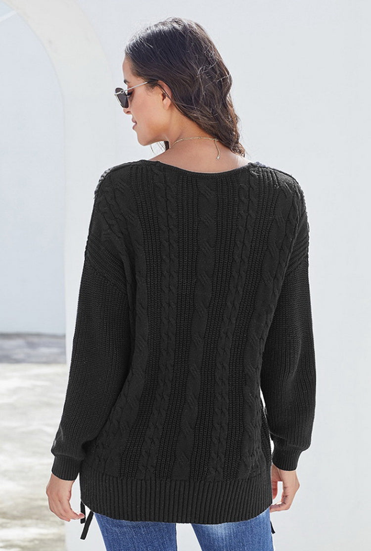 RadyRin Knitting Ties Sweater for Cozy, Elegant Style