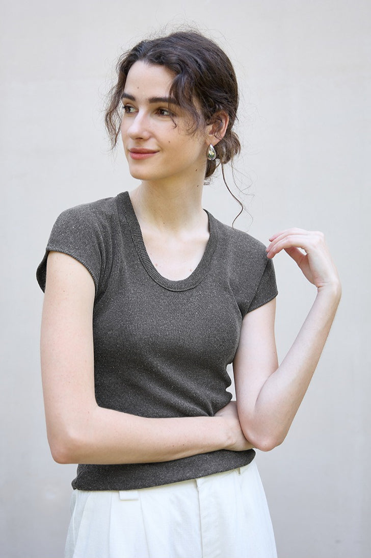 Textured Lyocell Linen Knit Top