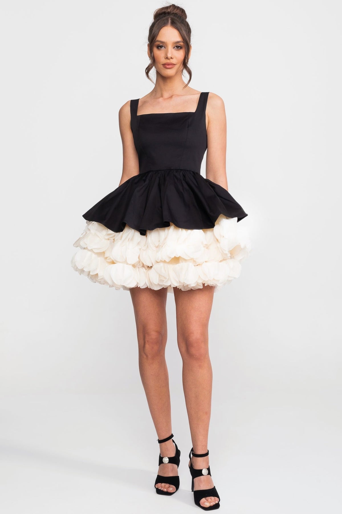 Strapless Mini Dress With Square Neckline And Ruffled Skirt Underlay - Black - View 3