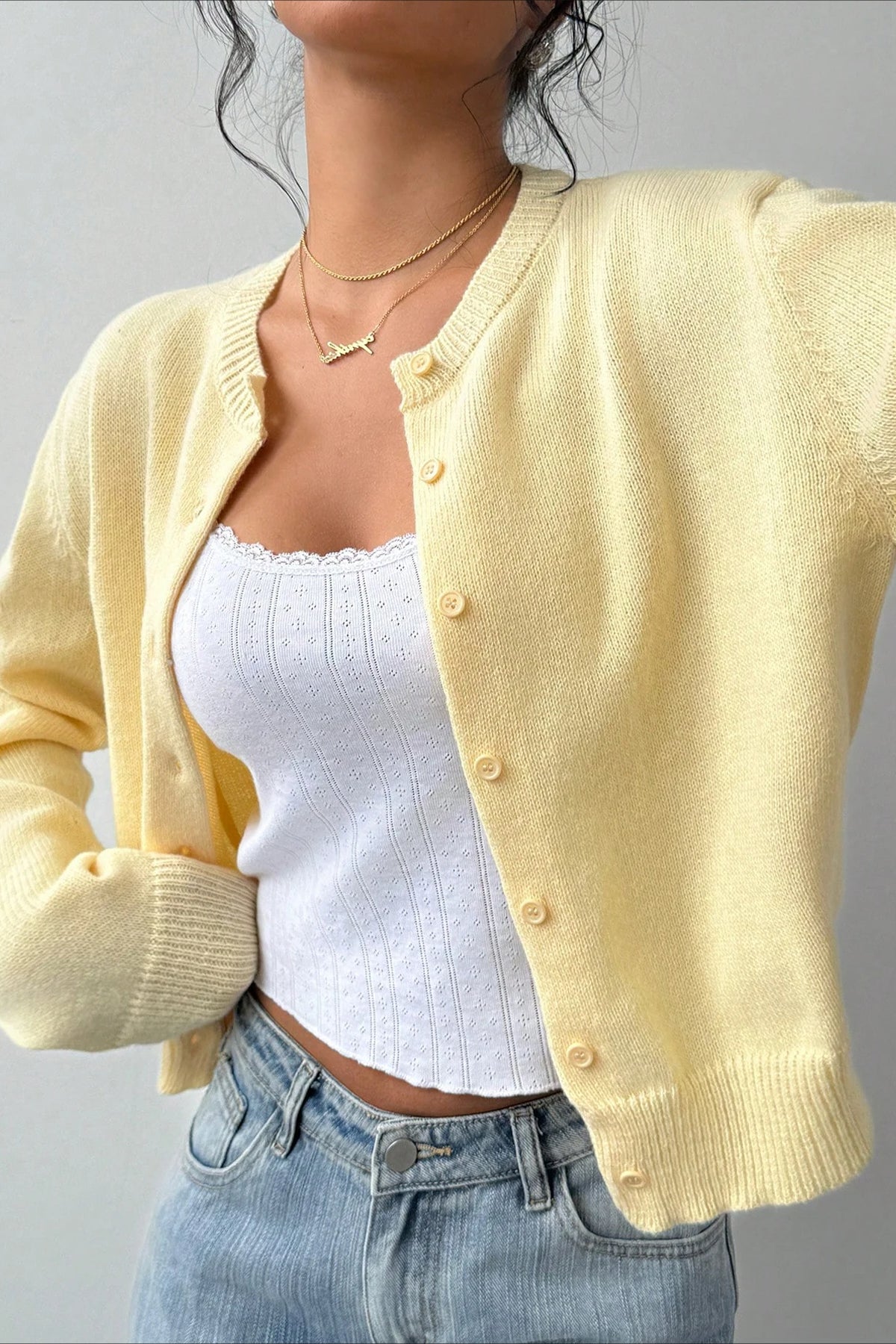 Plain Knit Long Sleeve Cardigan
