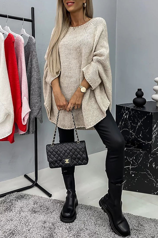 Lady Rin Cozy Knit Crew Neck Poncho Sweater for Comfort