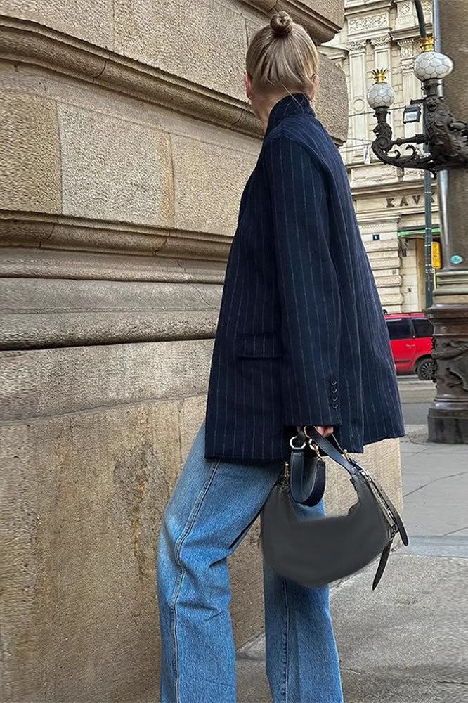 Striped Oversized Blazer Coat - Fashionpara