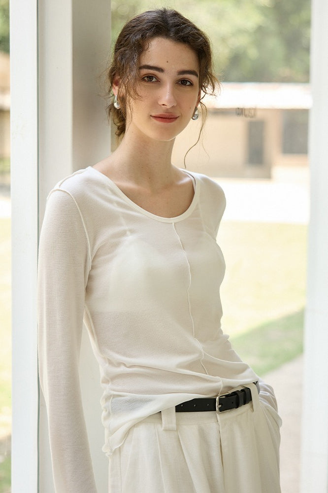 Tencel Wool Blend Round Neck Knit Top 3