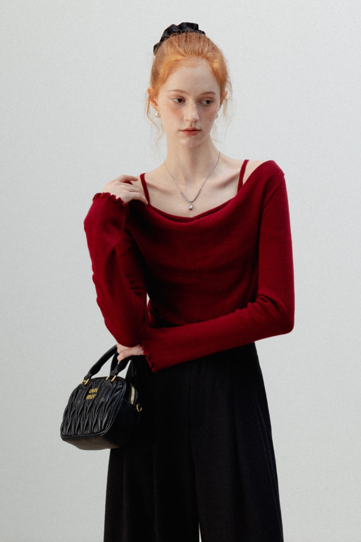Layered Cowl Neck Knit Top