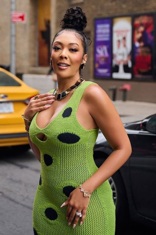 Knit Sleeveless Bodycon Polka Dot Fringe Maxi Dress