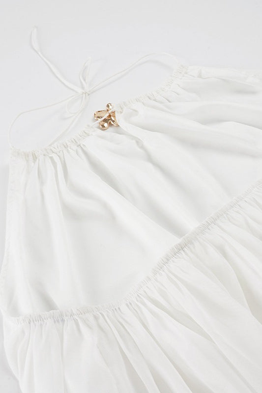 Chiffon Halter Neck Tiered Ruffle Babydoll Mini Dress