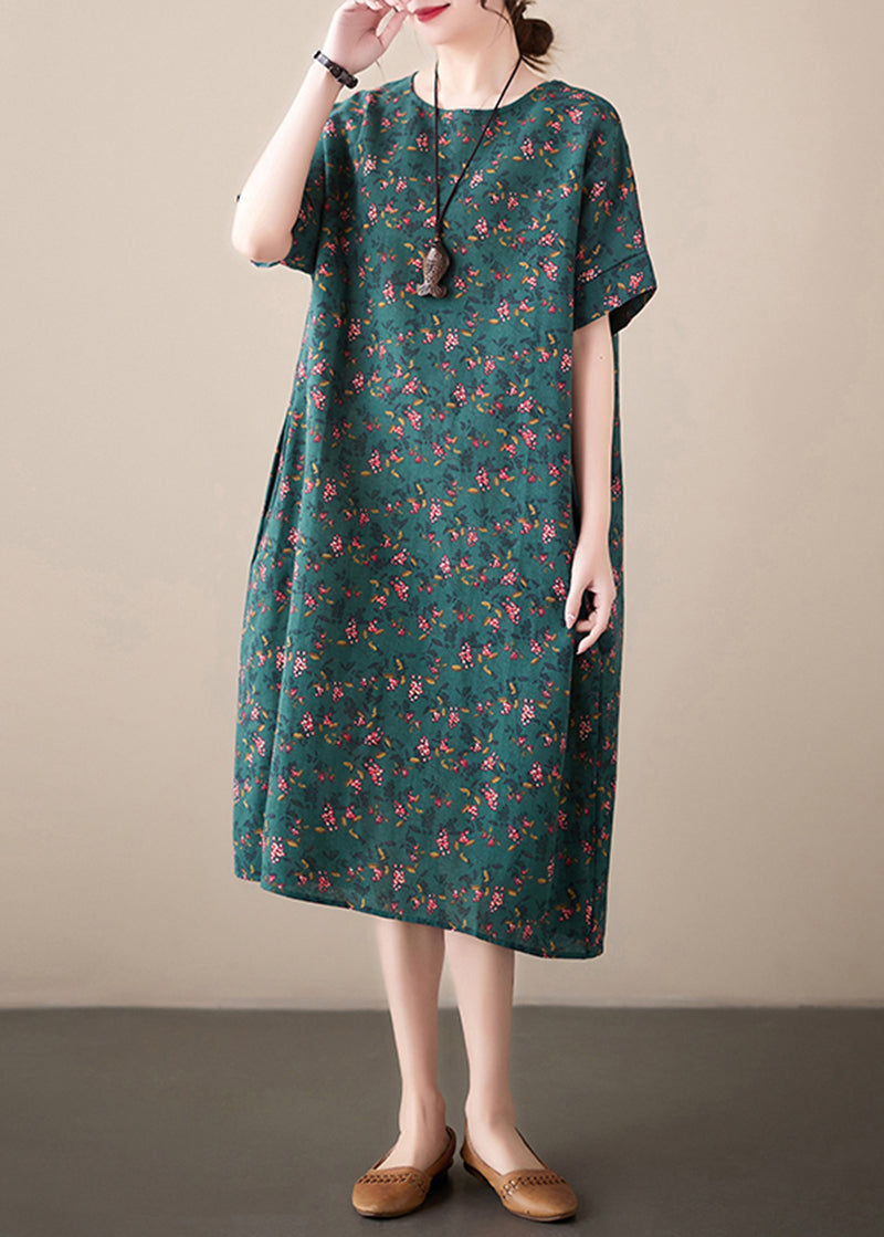 Ditsy Floral Print Crew Neck Short Sleeve Loose Shift Midi Dress - View 2