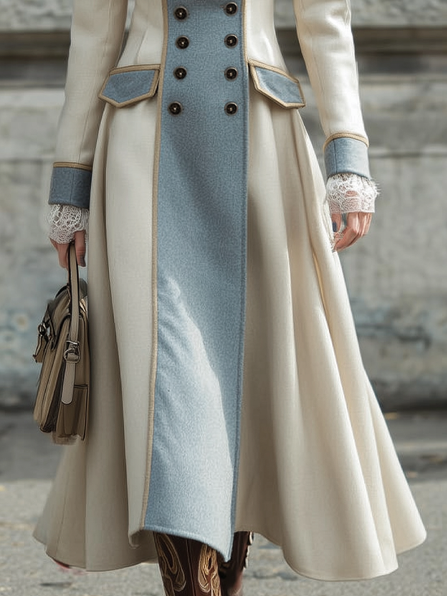Retro Contrast Wool Blend Coat