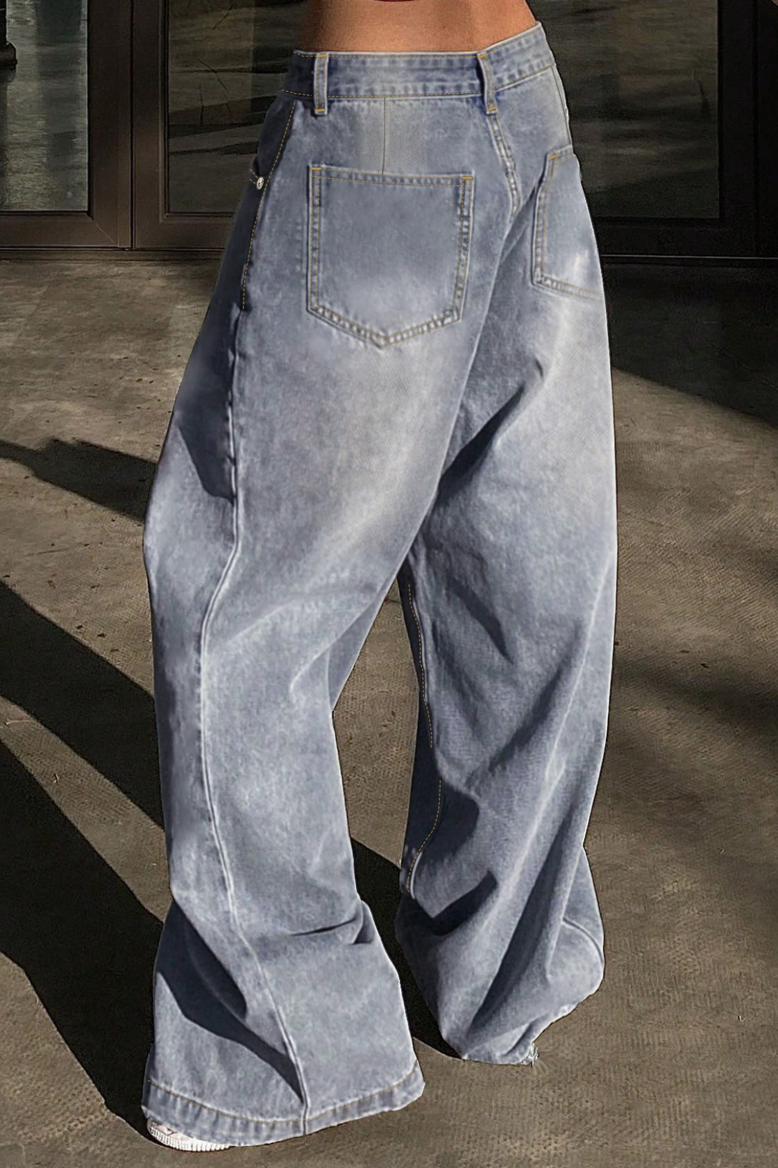 Washed Wide Leg Floor Length Jeans