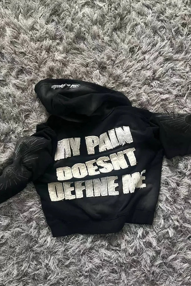 Letter Embroidery Zipper Hoodie