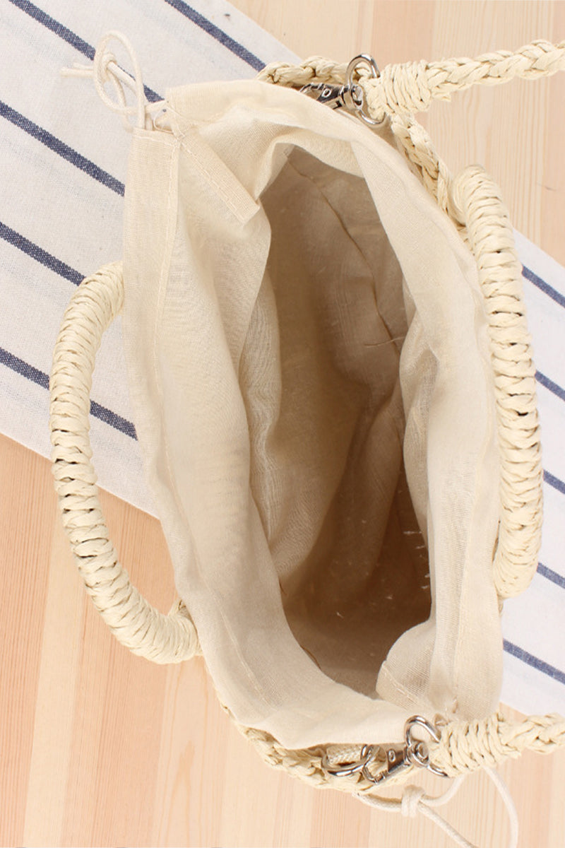 Semicircle Top-Handle Woven Straw Beach Handbag - Fashionpara