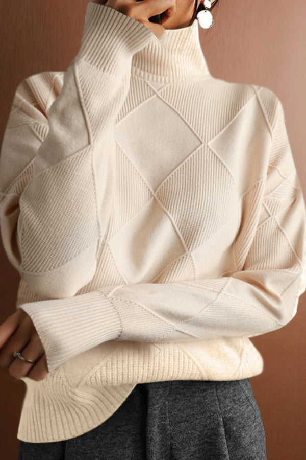 Lady Rin Warm Loose Knitted Turtleneck Sweater for Comfort