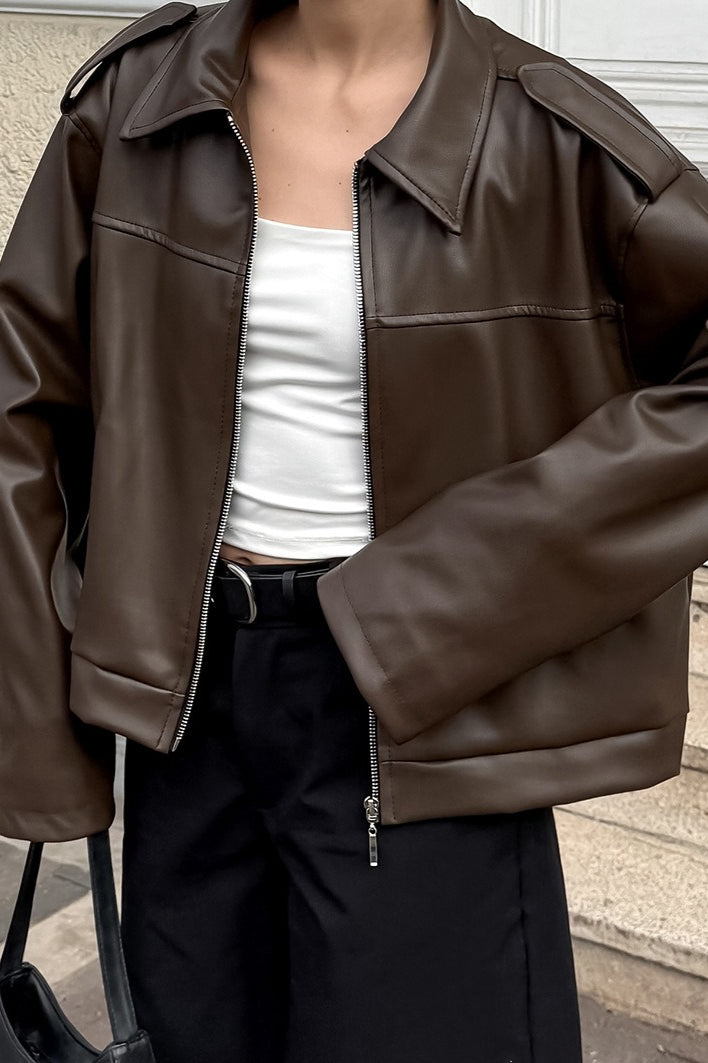 Retro Brown Leather Biker Jacket