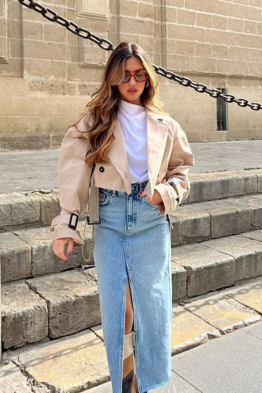 Belted Cropped Trench Jacket 4
