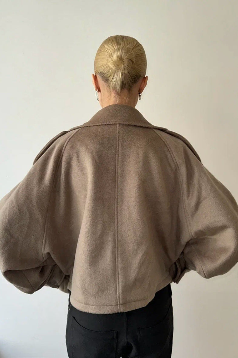 Stand Collar Button Wool Coat - Fashionpara