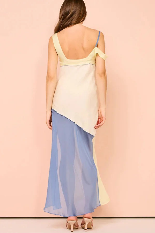 Grace and Effortless Colour Block Panels Chiffon Hem Midi Dress - Fashionpara