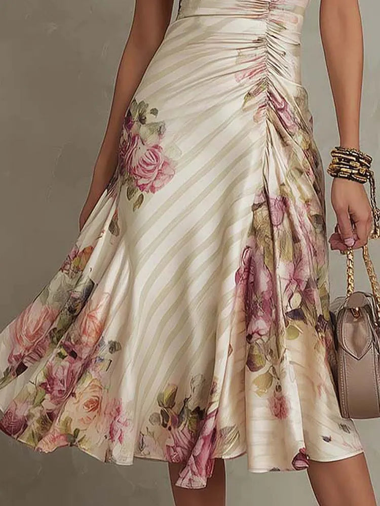 V-Neck Flutter Sleeve Ruched Floral Midi Dress 4