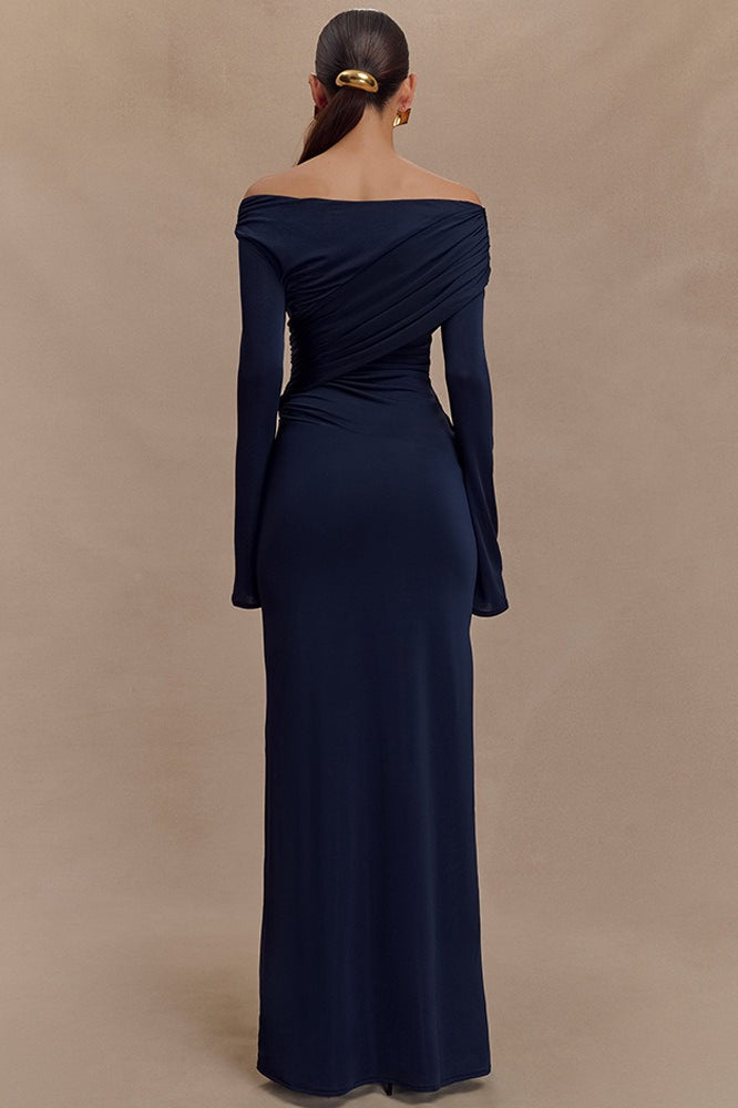 V-Neck Slim Fit Ruched Maxi Dress