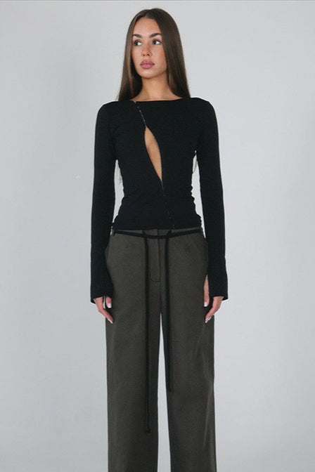 Long-Sleeve Solid Button-Up Top