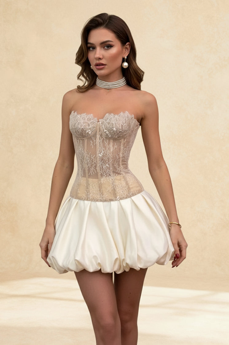 Sheer Lace Embossed Tube Top Corset