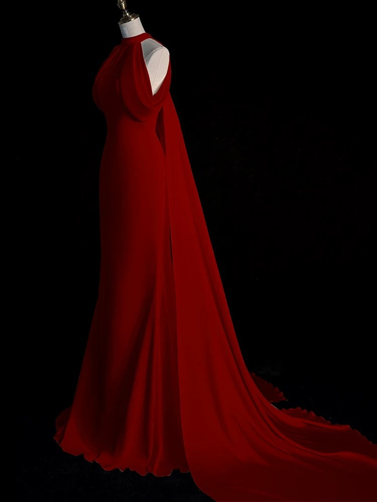 Sexy Sheath Halter Red Satin Long Prom Dress Evening Dress Formal Dress SD1818