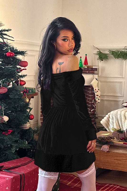 Off-the-Shoulder Open Back Long Sleeve Glitter Party Dress