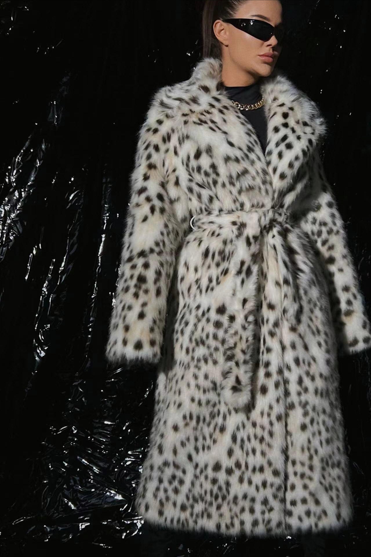 Luxurious Leopard Print Faux Fur Long Coat for Chic Style