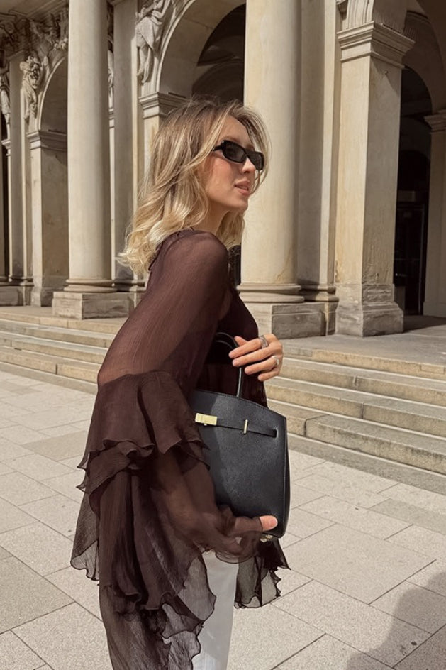 Ruffle Sleeve Loose Chiffon Blouse - Fashionpara