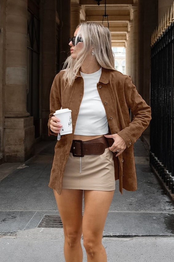 Brown Faux Suede Shirt Jacket 5