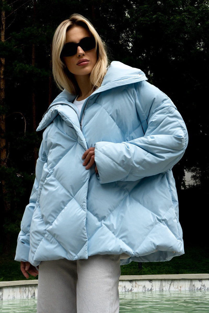 Quilted Oversized Lapel Puffer Coat - Fashionpara