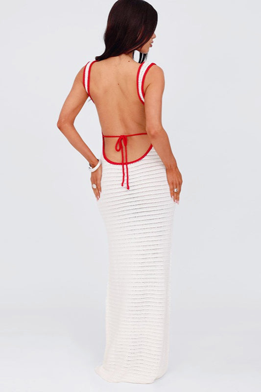 Crochet Knit Scoop Neck Sleeveless Bodycon Maxi Dress 7